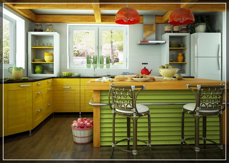 желтая зеленая кухня