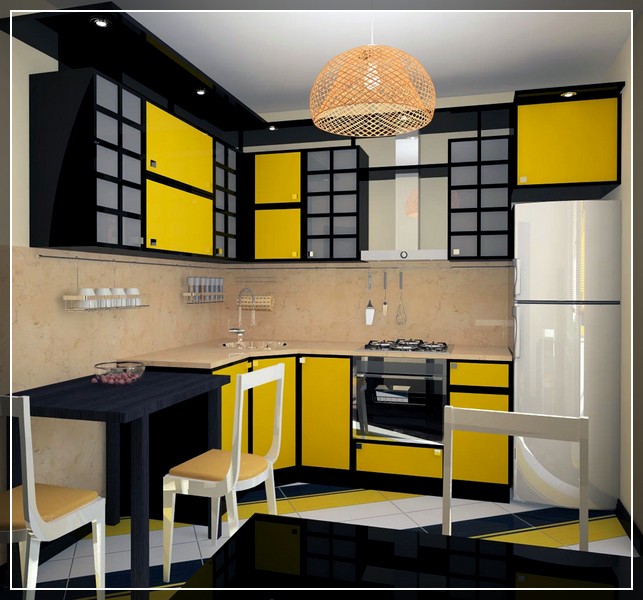 желтая черная кухня